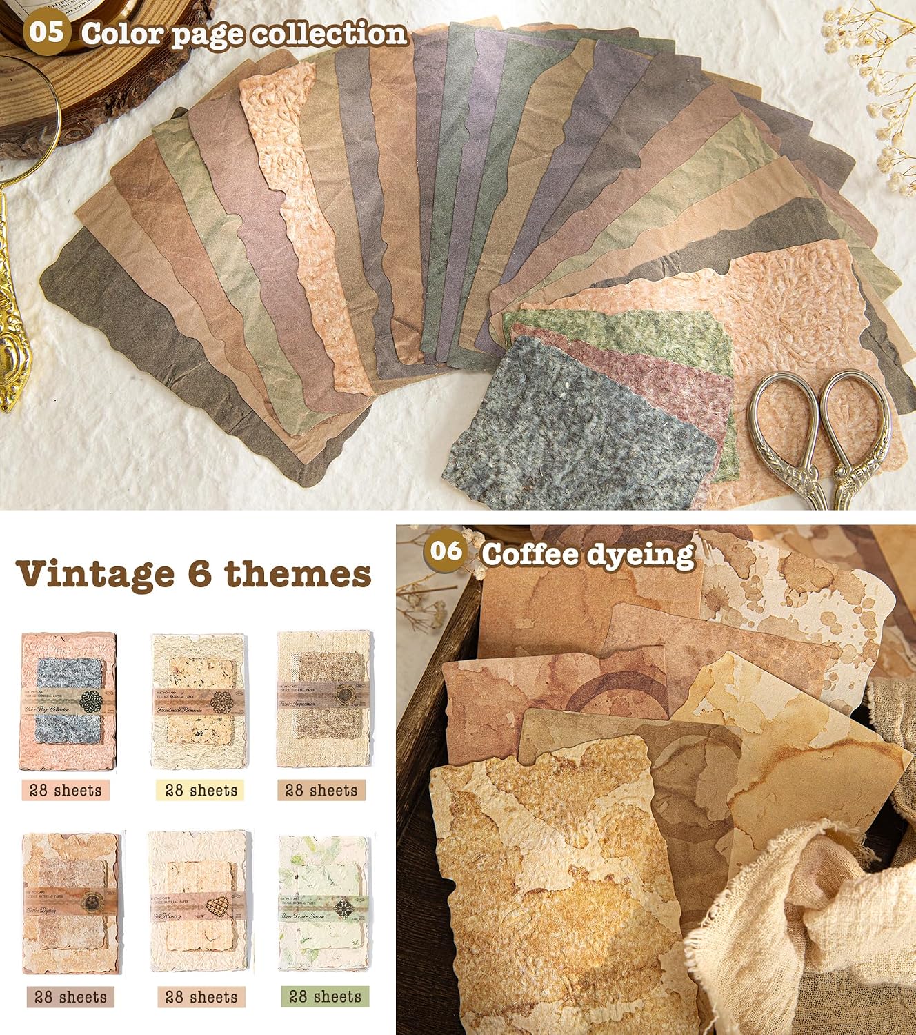 168Pcs Textured Scrapbook Paper Kit - Embossed Rice Decoupage Paper Mixed Media for Scrapbooking Supplies Junk Journaling Cards Making Collage. Vintage 6 Pack DIY Decorative Materials Craft Gifts - Image 7